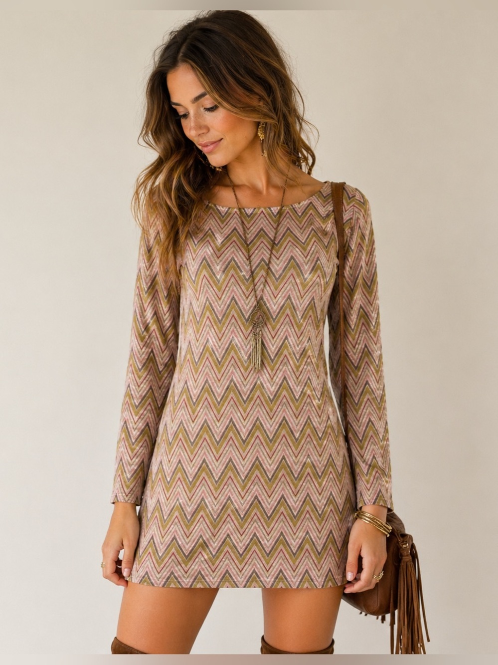 ✨ Everly Zigzag Print Open Back Dress – Size L 💃🔥